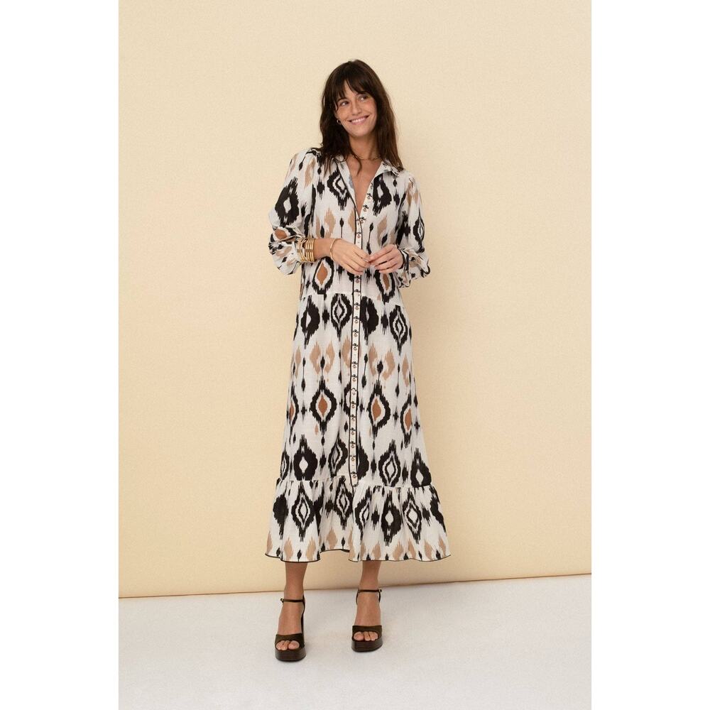 Sonmer Carmen Ecru Maxi Button-up Dress